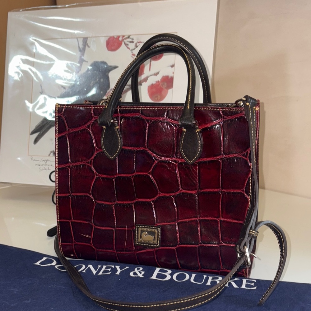 Dooney & Bourke Burgundy Croc-Embossed Satchel